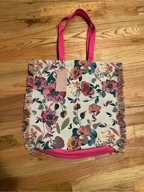 Serenity Floral Canvas Tote with Pink Handles